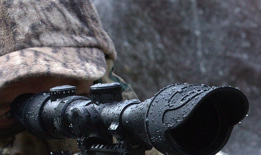Rifle scope on rain
